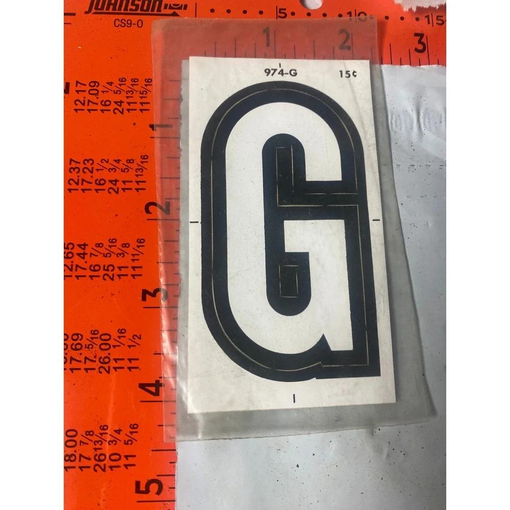 Vintage Letter G Decal Sticker White Black Gold Trim 4.5 Inch Retro Monogram